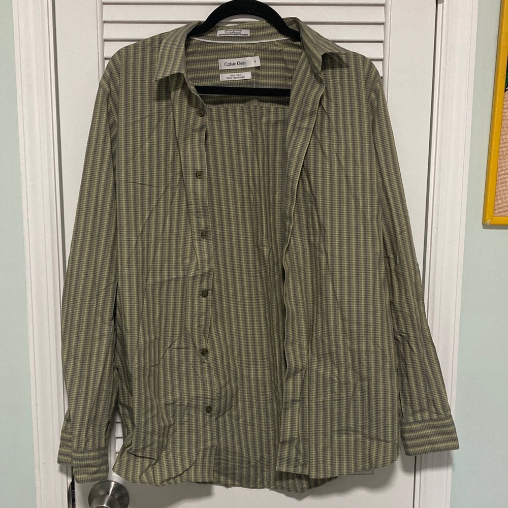 Calvin Klein Men's Green Striped Shirt Jacket